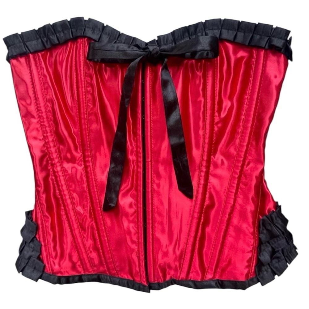 NWOT Burleska Red and Black Adjustable Lace Up Overbust Corset Top Size 28